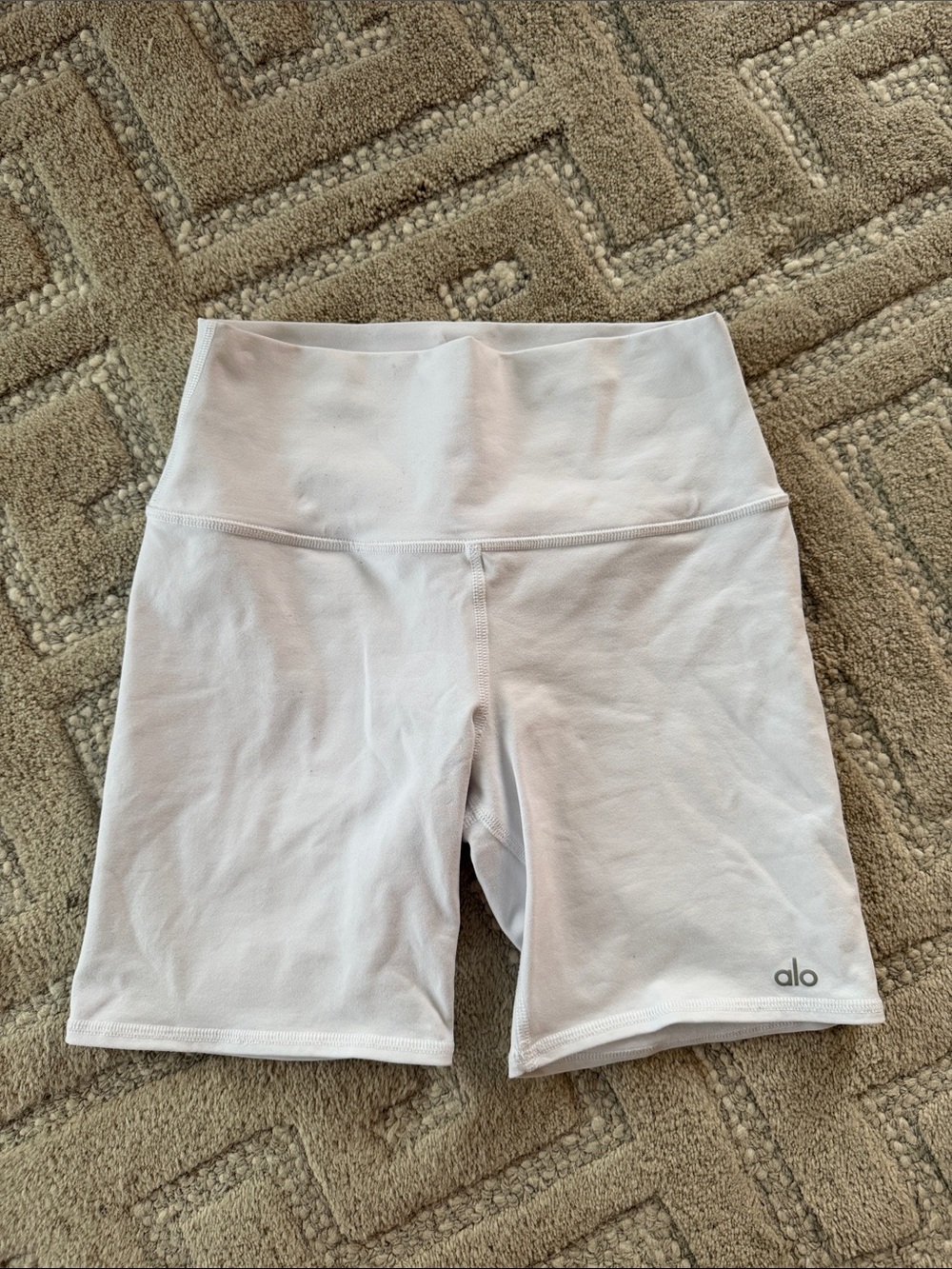 ALO Yoga White High-Rise Bike Shorts with Subtle Logo